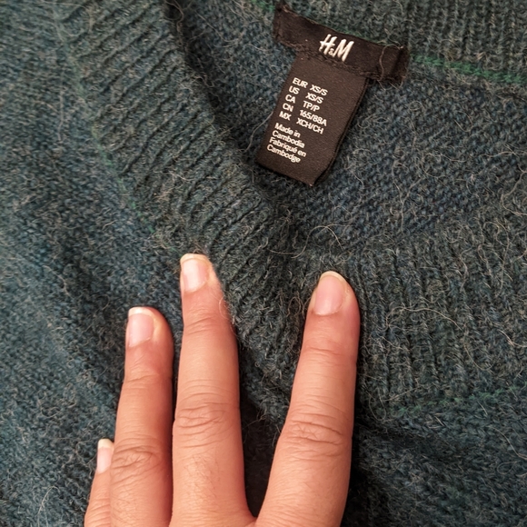 H&M Alpaca Wool Blend Green Blue Relaxed Batwing Sleeve Sweater Size XS/S/M - Picture 8 of 9